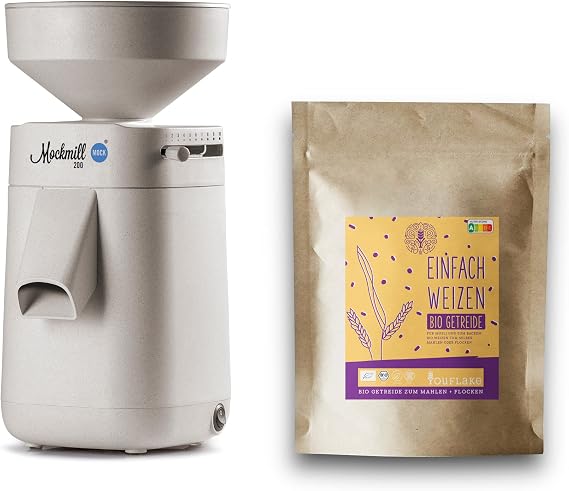 Grain Mill Mockmill 200 Made in Germany Corundum and Ceramic Grinding Stone (Mockmill 200 + 2.5 kg Organic Wheat)