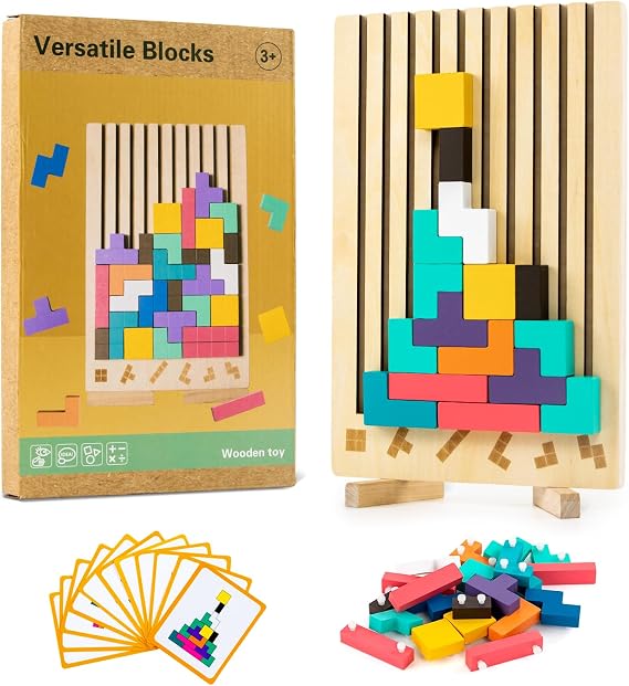 Wooden Montessori Blocks Puzzle for Kids, Brain Teaser Stacking Toy