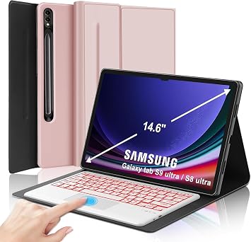 KVAGO for Samsung Galaxy Tab S9Ultra/ S8 Ultra/S10 Ultra 14.6 inch Keyboard Case, Backlit Detachable Keyboard, Multi-Gesture Smart Touchpad, Smart Cover with S Pen, Auto Sleep/Wake (Coral Pink)