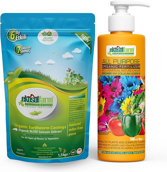 EkosolFarm Liquid and Solid Form Worm Fertilizer, Universal Organic Liquid Fertilizer for Houseplants, Flowering Plants, Fruits and Vegetables