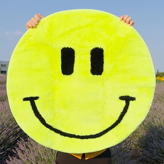 Smiley Face Halı, 95 cm G x 75 cm U Tepeli El Yapımı Komik Halı, Banyo, Yatak Odası Dekoru için Makinede Yıkanabilir, Kabarık Alan Halısı