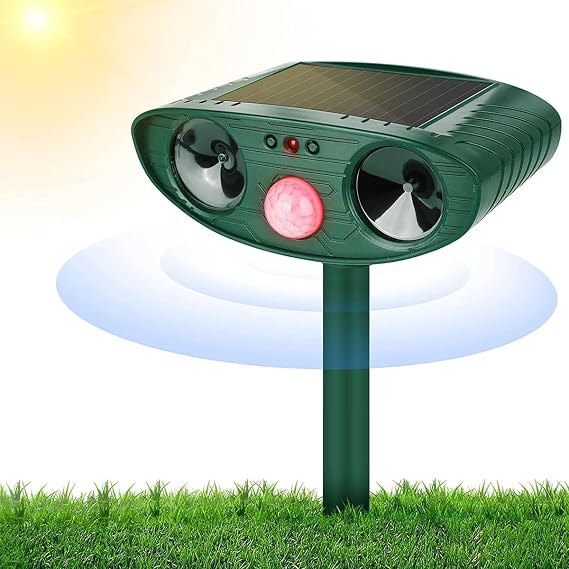 Solar Powered Ultrasonic Animal Repellent for Cat, Dog, Deer, Raccoon, Squirrel, Rabbit, Bird with Motion Sensor,Garden Waterproof Animal Deterrent for Farm Yard