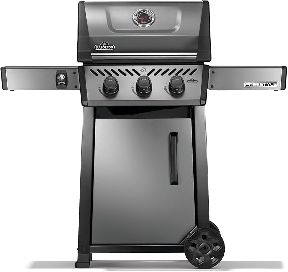 Napoleon Freestyle 365 3-Burner Propane Grill | Graphite Grey, Outdoor BBQ, Graphite Grey, Folding Side Shelves, Cast Iron Iconic WAVE Grates