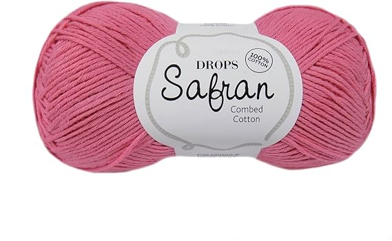 100% Egyptian Cotton Yarn for Knitting and Crocheting, Drops Safran, Sport Weight, 2 - Fine, 5 ply, 1.8 oz 175 Yards (02 Pink)