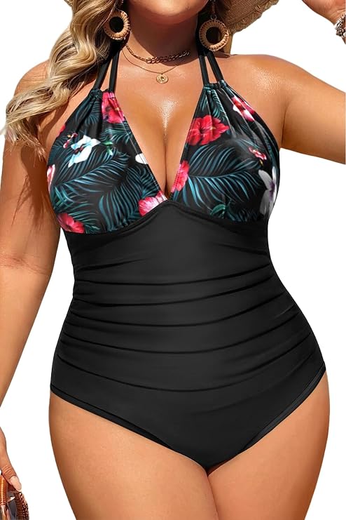 Aqua Eve Plus Size Swimsuits One Piece Bathing Suit for Women Tummy Control Sexy Halter Swimwear