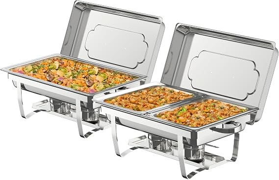 2 Pack 8QT Rectangle Stainless Steel Chafing Dish Buffet Set