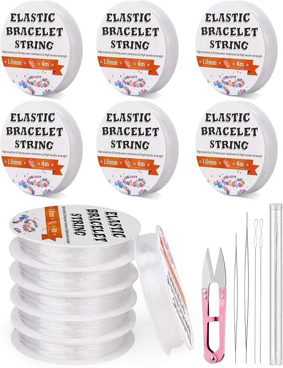 1 mm Stretchy Bracelet String Elastic String for Bracelet Making String | Bead String Jewelry Making Supplies Friendship Bracelet String with Beading Needles and Container for Storage