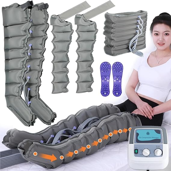 Lymphatic Drainage Massager,Electric Pressure Massage Machine Air Compression Body Massager,8 Cavity Lymphatic Drainage Massage Legs, Pneumatic Leg Wrap Pressure Machine (Grey (Machine+2 leg+2arm