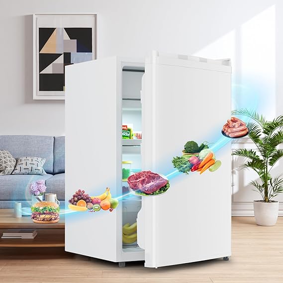 4.4 Cu. Ft Mini Fridge with Freezer - Spacious Interior, Adjustable Glass Shelves, Crisper Drawer, Reversible Door, and Silent Operation, Perfect for Dorms and Small Space White