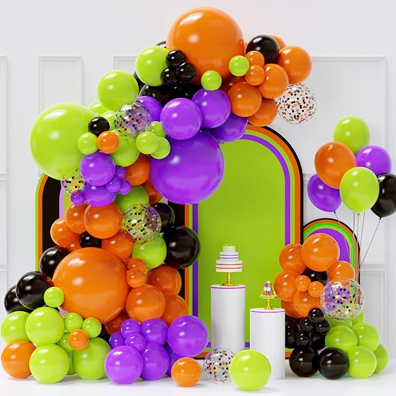 Halloween Balloon Arch Kit, 129Pcs Orange and Black Latex Balloons