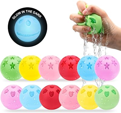 Reusable Water Balloons, Latex-Free Soft Silicone Water Splash Ball, Silicone Surround Ball Noctilucent Water Ball for Kids Adults Water Games Outside Summer Fun Party Water Bomb Supplies