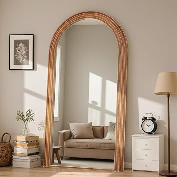 Antok Full Length Mirror 76"41" Floor Mirror Standing Tall Mirror, Arched Stand up Large Wall Mirrors, Freestanding Full Body Mirrors for Bedroom Living Room Wood Vintage Style Brown