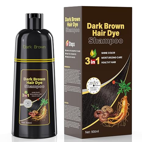 Dark Brown Hair Dye Shampoo Hair Colour Dark Brown 3-in-1 for Men & Women Natural Plant Colour Grey Coverage & Care Instant Colour Results Long Lasting Hair Dye Shampoo 500 ml
