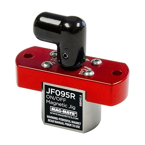 MAG-Mate JF095R On/Off Fixture Magnet, General Purpose Flanged Magnets, Rare Earth Magnet with 95 lb. Lifting Capacity, 2.18" H x 0.85" W x 2.25" L, Silver/Red