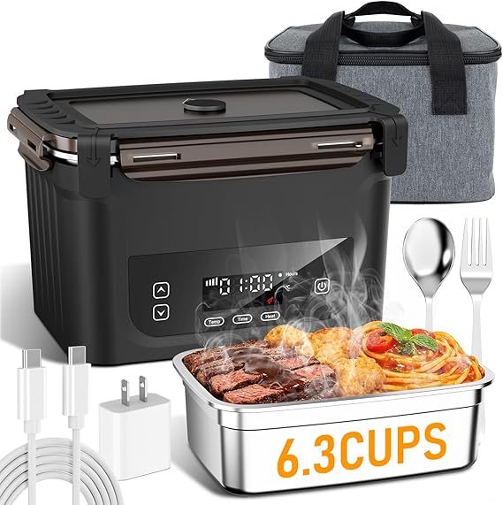 6.3-Cup Cordless Electric Lunch Box, Heated Lunch Box for Adults