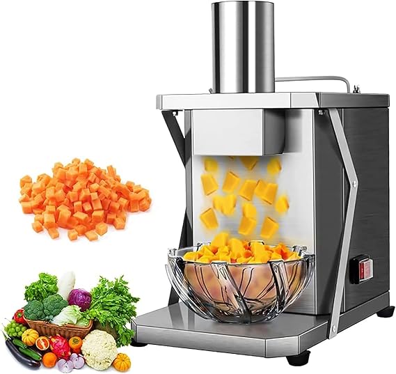 Electric Vegetable Dicer, Commercial Fruit & Food Chopper, Automatic Onion Potato Cutter Food Processor Fruit Cutter with Dicing Net and Slicing Blade