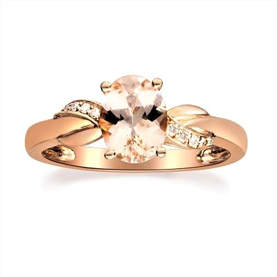 Gin and Grace 10K Rose Gold Genuine Morganite Ring with Diamonds for women | Ethically, authentically & organically sourced Oval-cut shaped Morganite hand-crafted jewelry for her | Morganite Ring for women