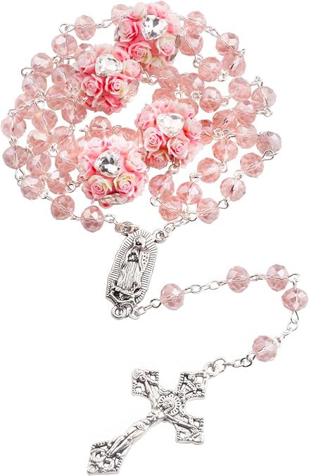 8mm Crystal Beads Catholic Guadalupe Rosary Necklace for Women