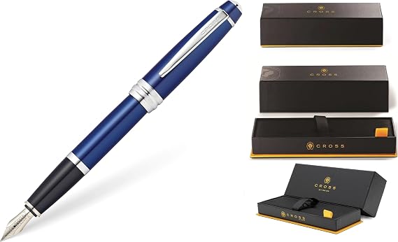 Cross Bailey Blue Lacquer Stainless Steel Medium Nib Fountain Pen.