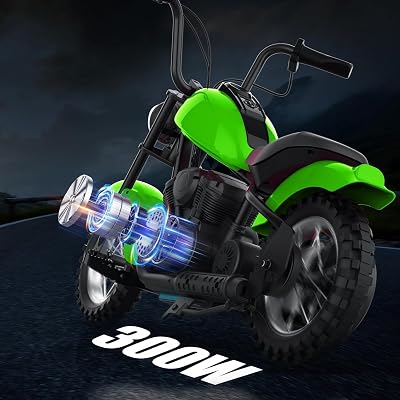 24V 250W Electric Dirt Bike for Kids 8-14 - 14MPH High Speed Kids Motorcycle with LED Lights & Leather Seat - Dual Speed Modes, 60 Min Playtime, Safe Off-Road Motorbike for Backyard & Trails,Green