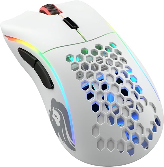 Glorious Glorious Model D Wireless Gaming Mouse, White, Ergonomic RGB, 6 Programmable Buttons, DPI 12, White, Gaming Mouse, Side Buttons, Honeycomb Mouse, Domestic Genuine Product 69g