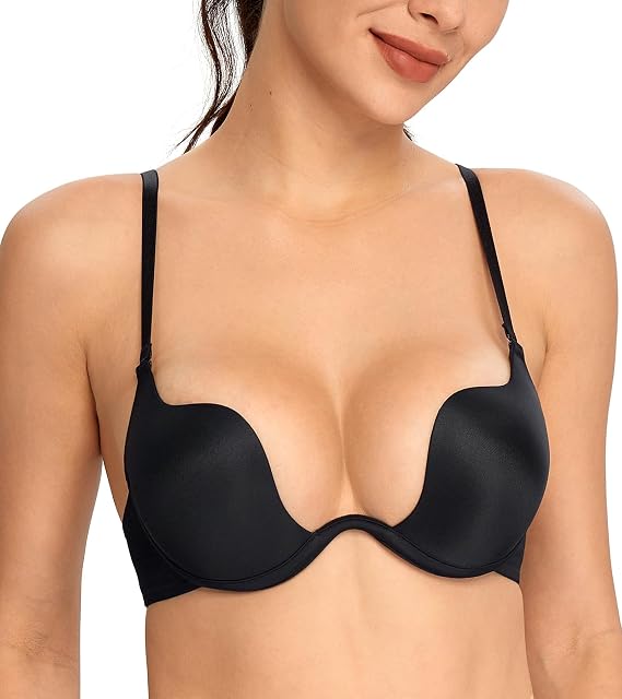 Lemorosy Women's Padded Red Carpet Convertible Push Up Deep Plunge Bra | Low Cut