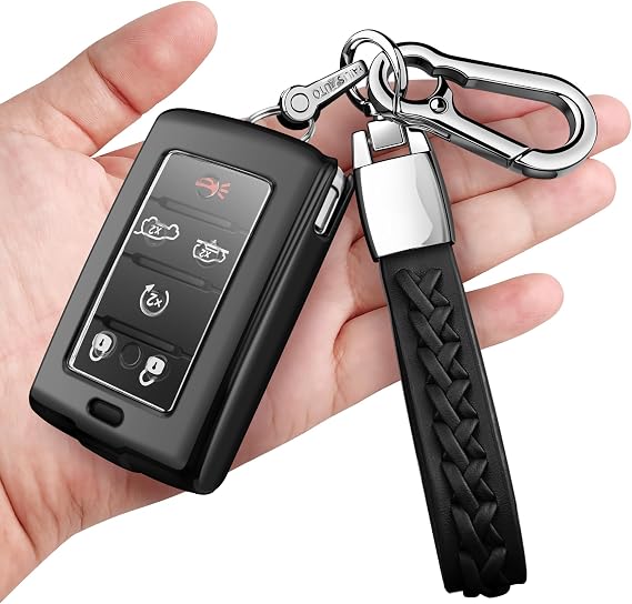 Compatible with Jeep Key Fob Cover with Keychain Fit for 2021-2026 Grand Cherokee Grand Cherokee L/4xe Grand Wagoneer L Wagoneer 3/4/5/6 Buttons (Black)