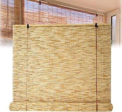 Bamboo Shades for Patio, Outdoor Bamboo Blinds, Reed Roller Blinds Cordless, Blackout Bamboo Roller Shades for Window, Reed Curtain Privacy 24″ 30″ 34″ 36″ 38″ 42″ 48″ 50″ 66″ Width  29.5x17.7x9in :