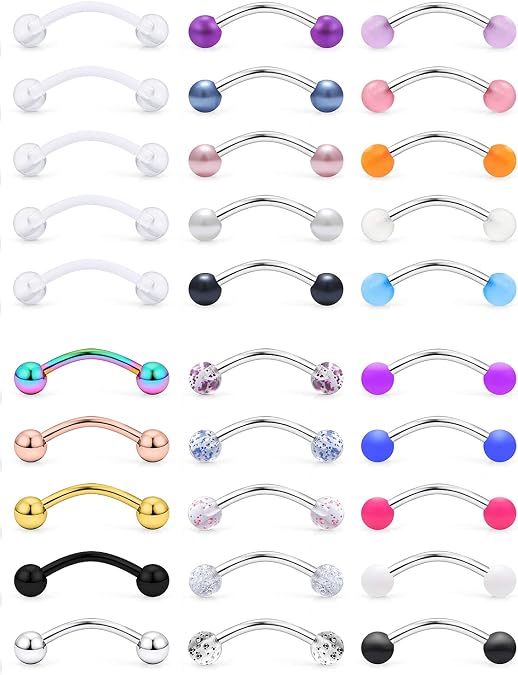 SCERRING 30PCS 16G Eyebrow Rings Tragus Helix Rook Daith Earrings Lip Ring Barbell Body Piercing Jewelry Retainer 6mm 8mm 10mm