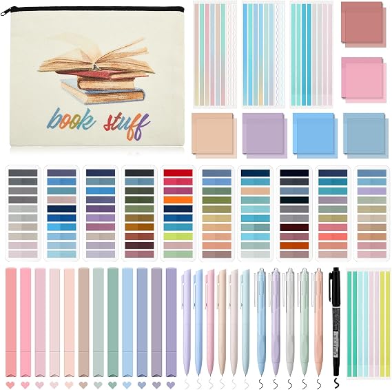 Book Annotation Kit, Bible Study Journaling Kit, 12 Pastel Highlighters, 11 Gel Pen, Pencil Case, 2640 Pcs Sticky Tabs for Bible Study Textbooks Journaling and Book Lover(Square)