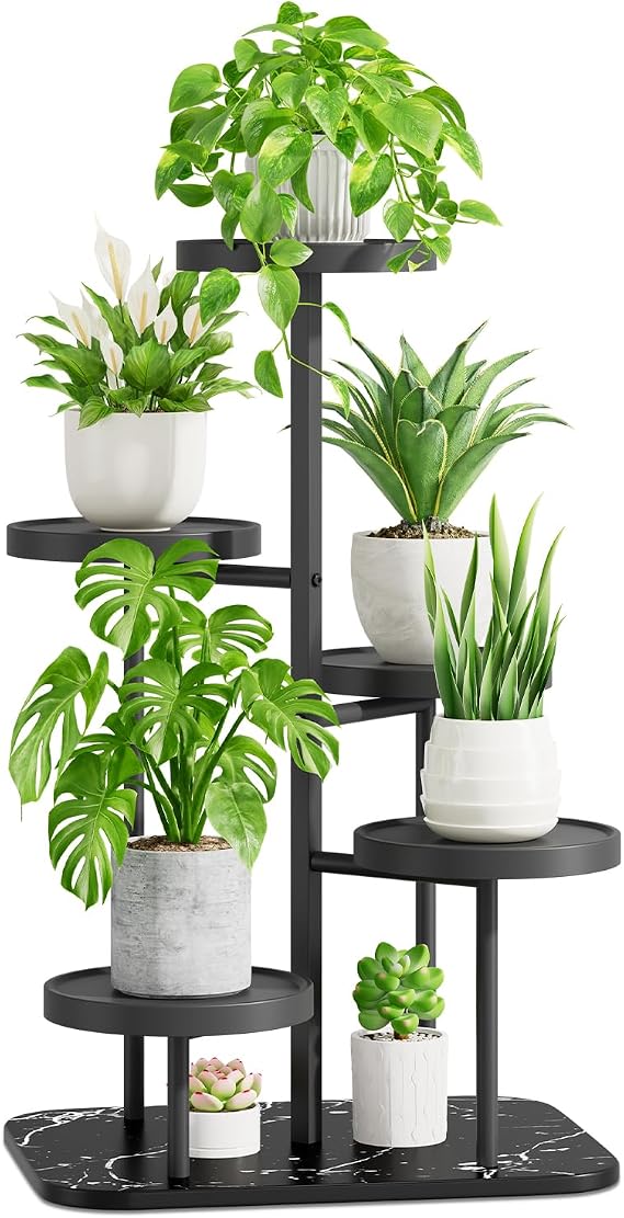 iDavosic.ly 5 Tier Plant Stand Indoor Outdoor, Tiered Plastic Shelf, Black