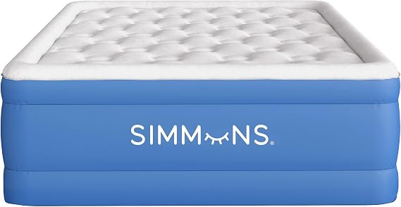 Simmons Rest Aire Mattress Air Bed with Side Built-in Pump and Soft Velveteen Topper: Queen