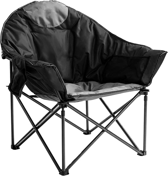 Oversized Camping Chair with Cup Holder & Carry Bag - 500lbs Heavy Duty Moon Saucer Chair for Outdoor, Lawn, Sports, Patio - Padded Folding Sofa Chair, Black & Gray