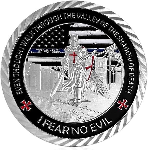 United States Policeman Prayer with Thin Blue Line Law Enforcement Challenge Coin