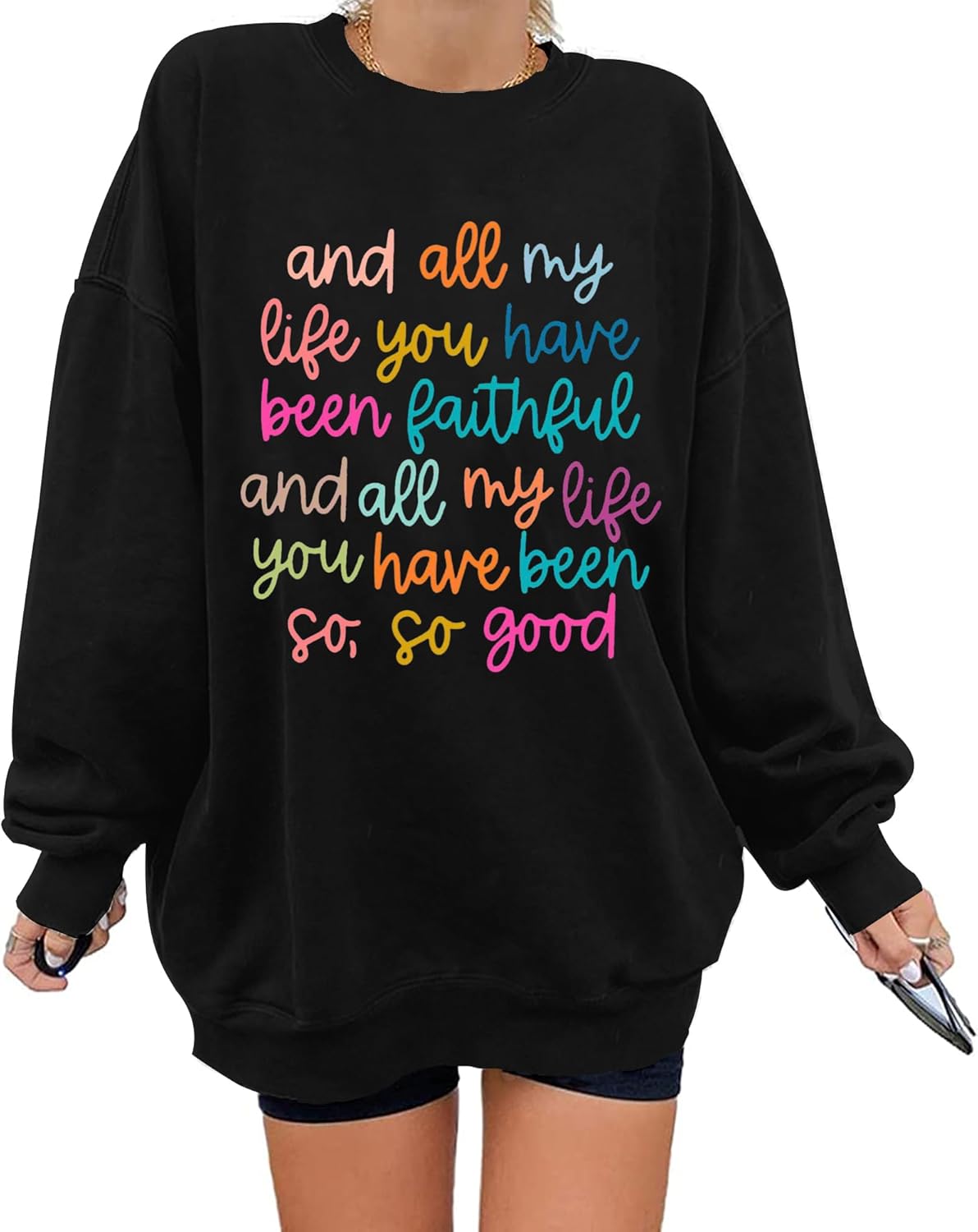 KIMSOONG Christian Sweatshirts for Women Worship Lyrics Letter Print Faith Jesus Shirts Oversized Bible Verse Shirt Tops