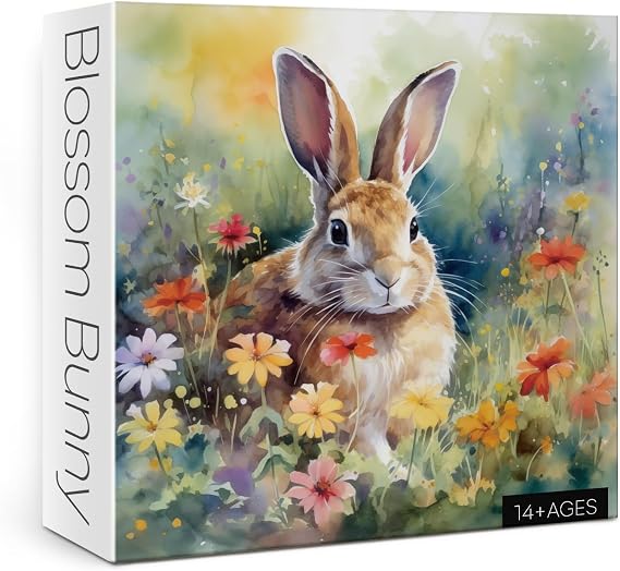 Spring Flower Bunny Puzzles for Adults 1000 Pieces, Easter Nature Rabbit Jigsaw Puzzles, Funny Animal Art Puzzles