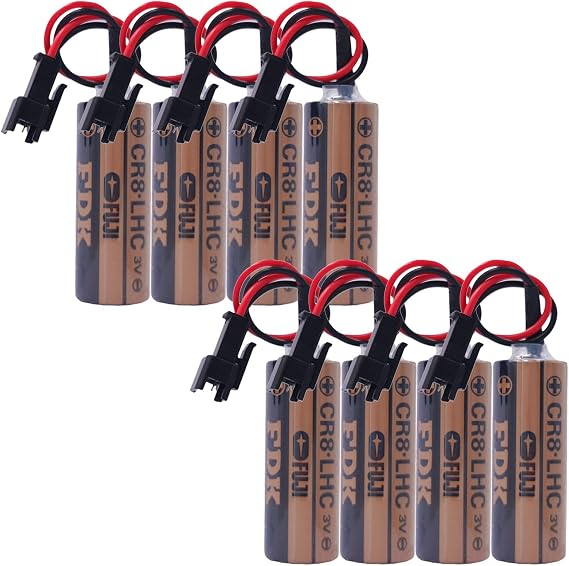 (8-Pcs CR8.LHC 3V Battery with Black Plug for Fuji FDK CR8.LHC 3V Lithium Battery TOTO TH559EDV410R Industrial Control Automatic Batteries (3.0 Volt, 2.6 Ah, Non-Rechargeable)