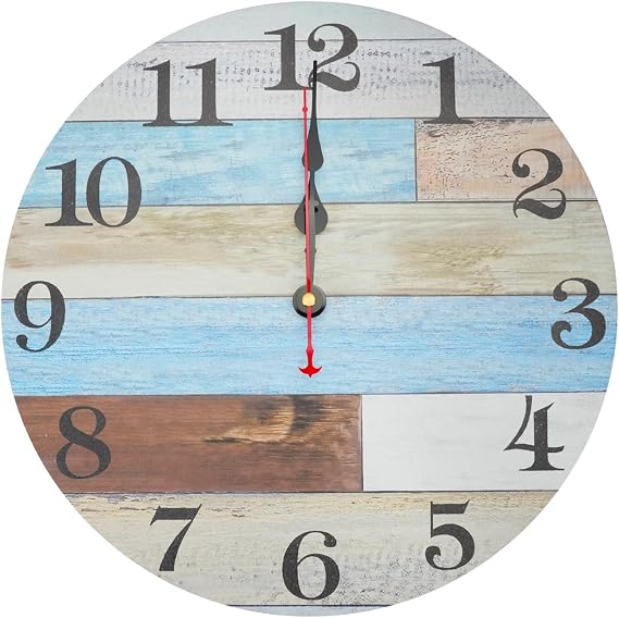 12 Inch Frameless Rustic Wall Clock, Silent Non-Ticking Decorative Clock, Large Easy to Read Number Wall Decor for Kitchen, Living Room, Bedroom, Farmhouse Home Decor