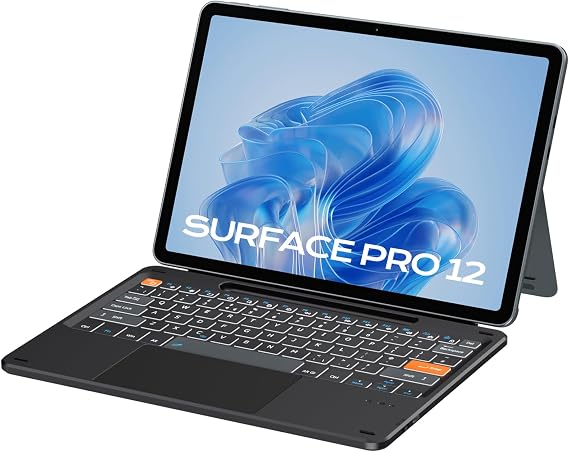 Doohoeek Bluetooth Keyboard for Surface Pro 12 2025 12 Inches, Wireless Type Cover with Touch Pad & Lighting Keys Compatible with Surface Pro Copilot+ 12", Ultra-Slim, UK Layout