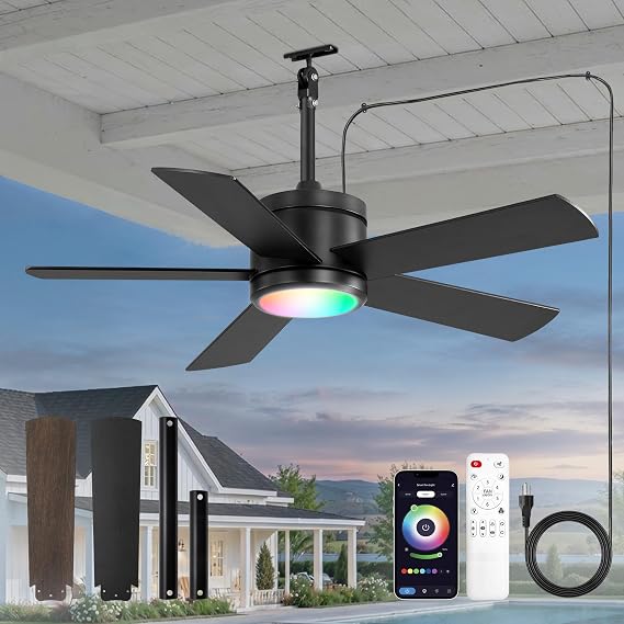 Fanbulous 42" Outdoor Ceiling Fan with Light, IP65 Waterproof, Hook Hanging