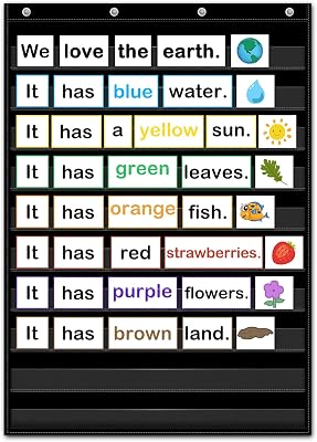 Godery PreK-12 Standard Pocket Chart for Classroom Centers, Wall Words Classroom Pocket Chart, Homeschool Teaching Supplies Black Pocket Chart black