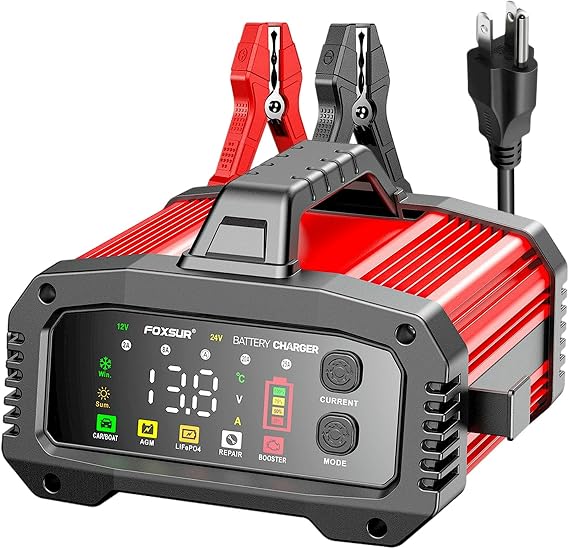 2Amp to 25Amp Car Battery Charger and Maintainer, Trickle Charger for 12V 24V Batteries Repair (AGM, LiFePO4, Lead Acid) with Winter and Booster Mode