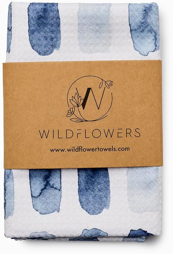 Flourish Wildflowers Microfiber Kitchen Towels | Waffle Fabric Tea Towel| Super Absorbent, Soft, and Scratch-Free Dish Towels (Single, Blue and White Water Color)
