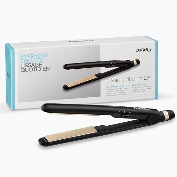 Babyliss Hair Straightener Ceramic Straight, 230 Degree, Ceramic Plate, 2 Digital Heat Settings, Fast Warming Feature, ST089E