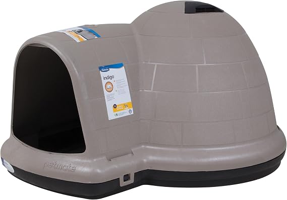 Petmate Indigo Igloo Dog House, Large, for Dogs 90 to 125 Pounds | Igloo Shaped House with Raised Floor and Roof Ventilation, Offset Doorway Blocks Wind and Rain