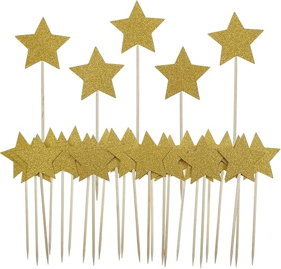 30Pcs Glitter Gold Star Cupcake Toppers Star Cake Topper for Crafts Decor