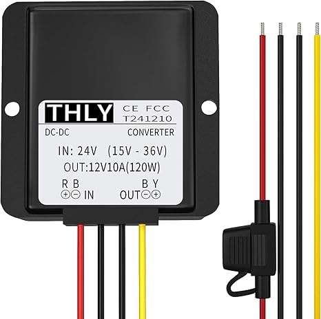 DC Buck Converter 24V to 12V 10A 120W Step Down Transformer with Fuse Waterproof, Voltage Reducer for Golf Cart LED Light Motor Truck Vehicle Boat Solar System etc. (Accept DC 15-40V Inputs)