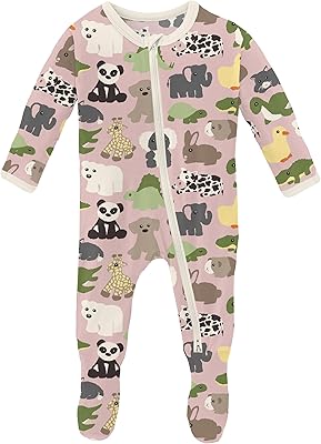 KicKee Zip-Up Footie for Babies & Toddlers Viscose from Bamboo Sleepwear with Built-In Hand Covers and Grippy Feet