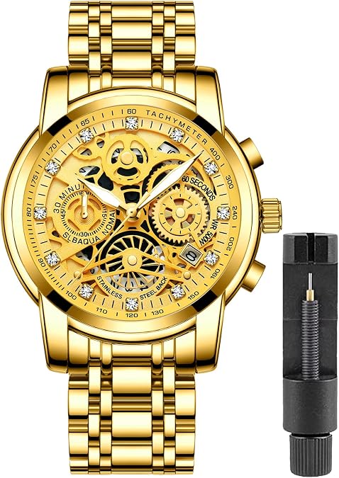 Gosasa Business Men's Chronograph Quartz Watch, Hollow Dial Watch with Date