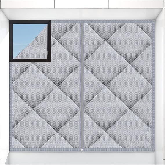 XPLKQXE Thermal Insulated Cotton Curtain with Zipper, Living Room Privacy Barrier Curtain Panels, Acoustic Covering Drapes, Windproof Cold Protection Blanket (Color : Silver, Size : 150x130cm)